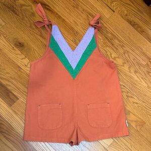 Piupiuchick Vibrant Rust Oranger Romper with Pockets